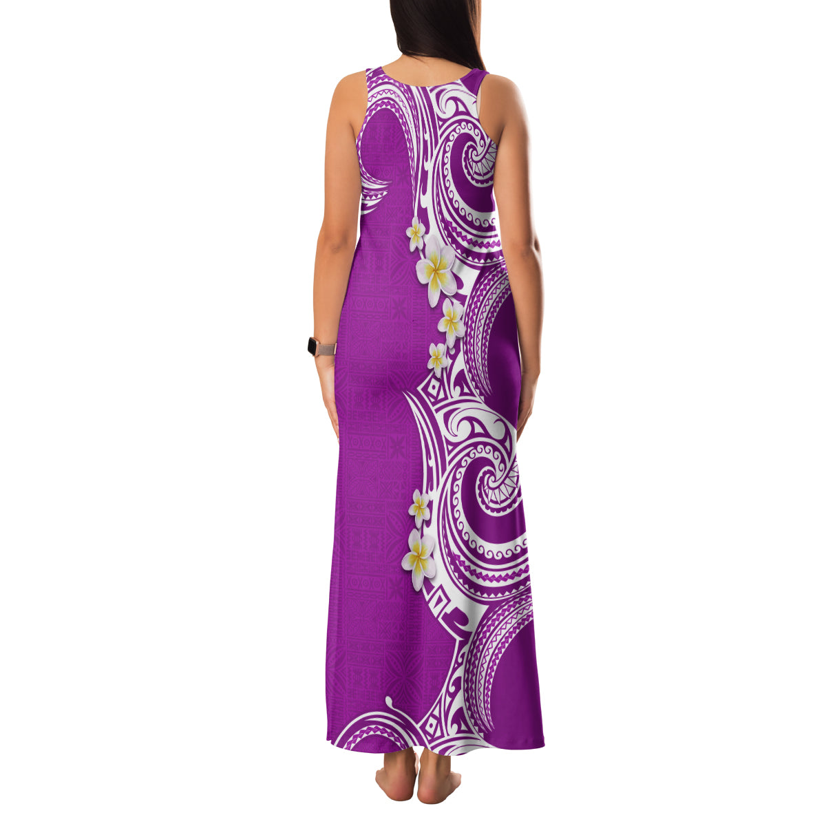 Aloha Polynesian Plumeria Flower Family Matching Tank Maxi Dress and Hawaiian Shirt Purple Color LT03 - Polynesian Pride