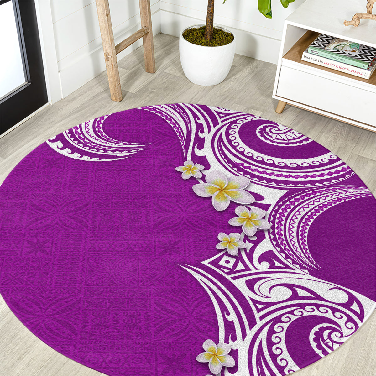 Aloha Polynesian Plumeria Flower Round Carpet Purple Color LT03 Purple - Polynesian Pride