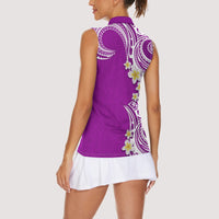 Aloha Polynesian Plumeria Flower Women Sleeveless Polo Shirt Purple Color
