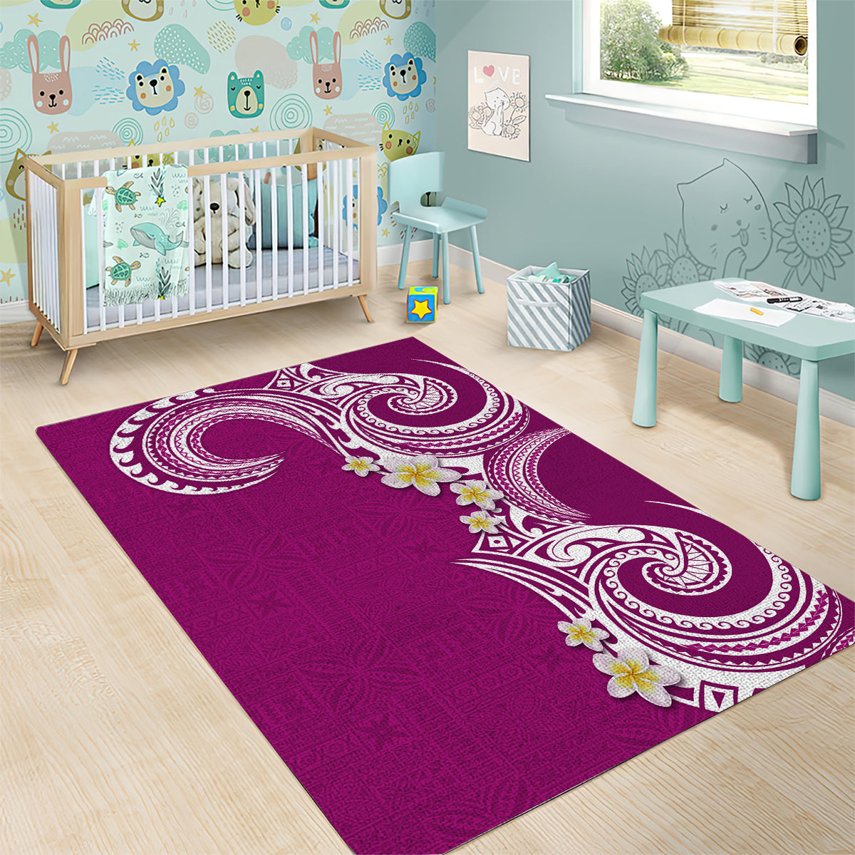 Aloha Polynesian Plumeria Flower Area Rug Pink Color