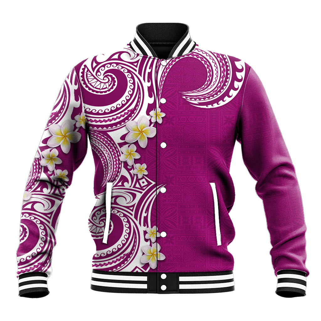 Aloha Polynesian Plumeria Flower Baseball Jacket Pink Color