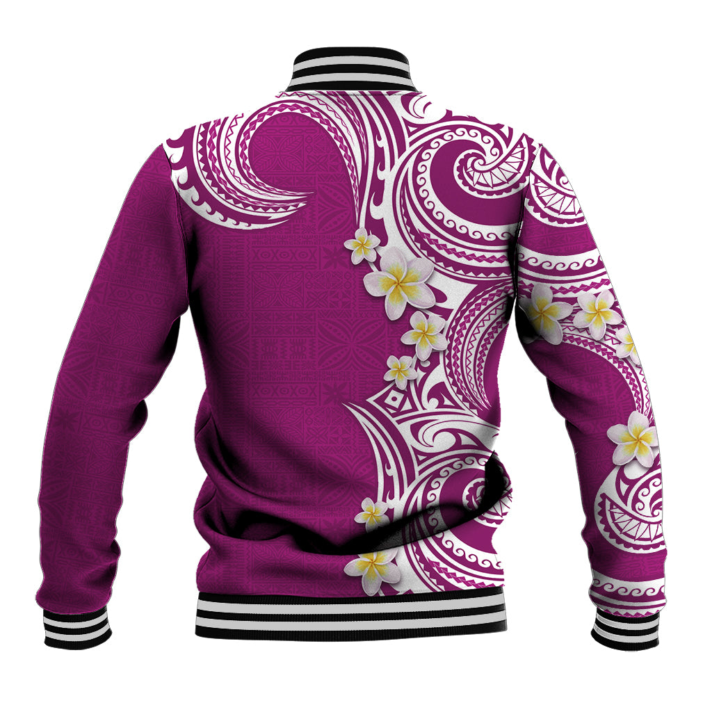 Aloha Polynesian Plumeria Flower Baseball Jacket Pink Color