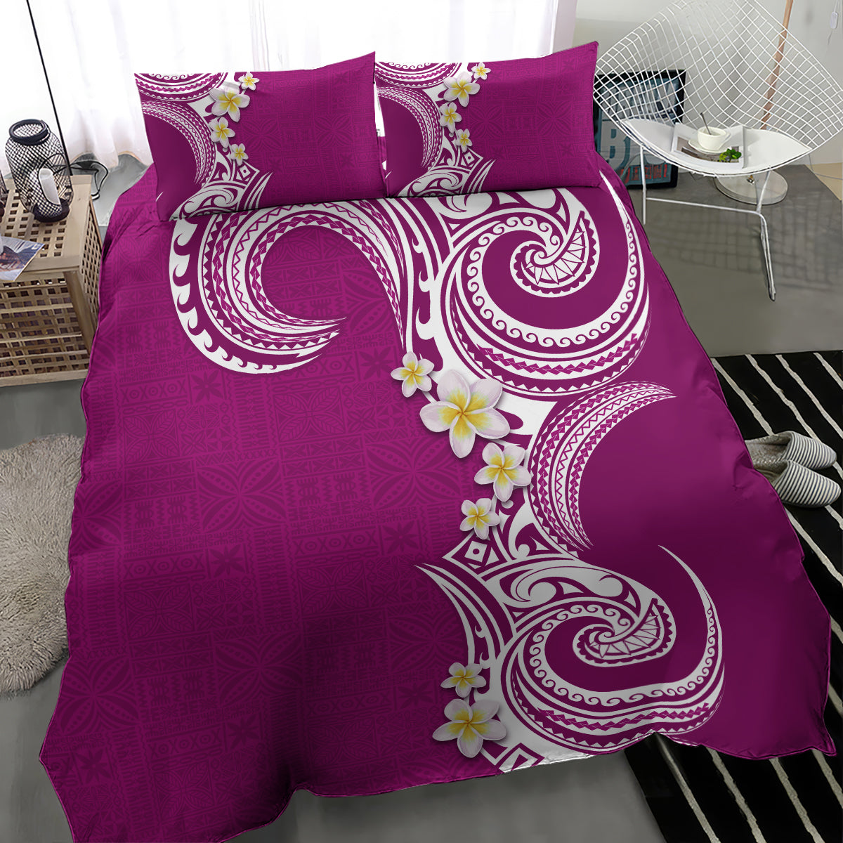 Aloha Polynesian Plumeria Flower Bedding Set Pink Color