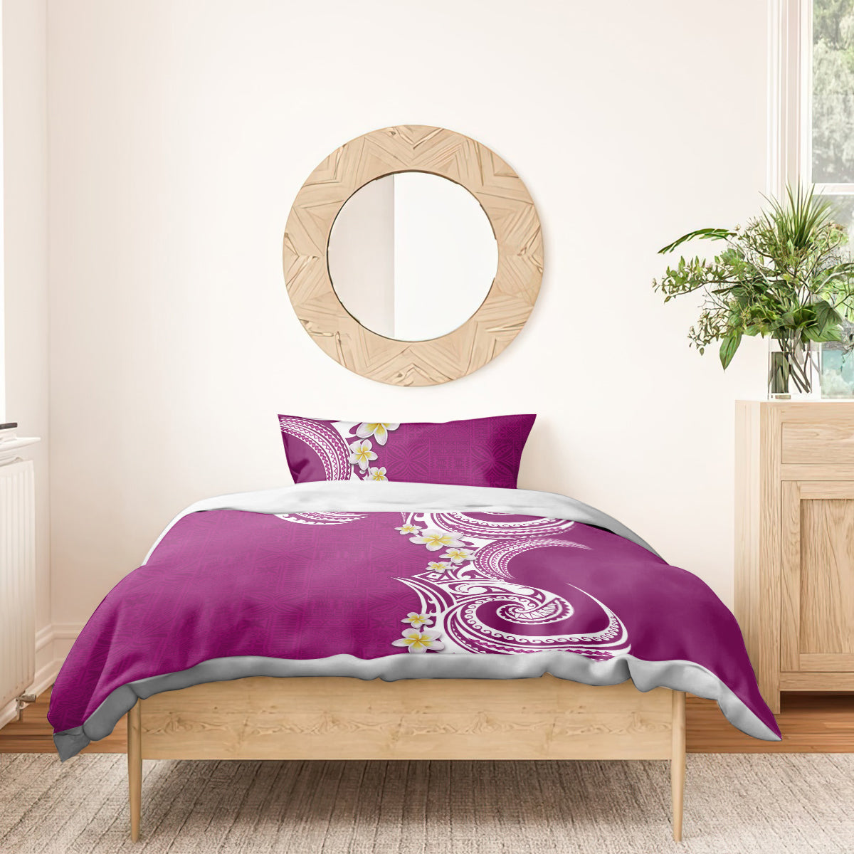 Aloha Polynesian Plumeria Flower Bedding Set Pink Color
