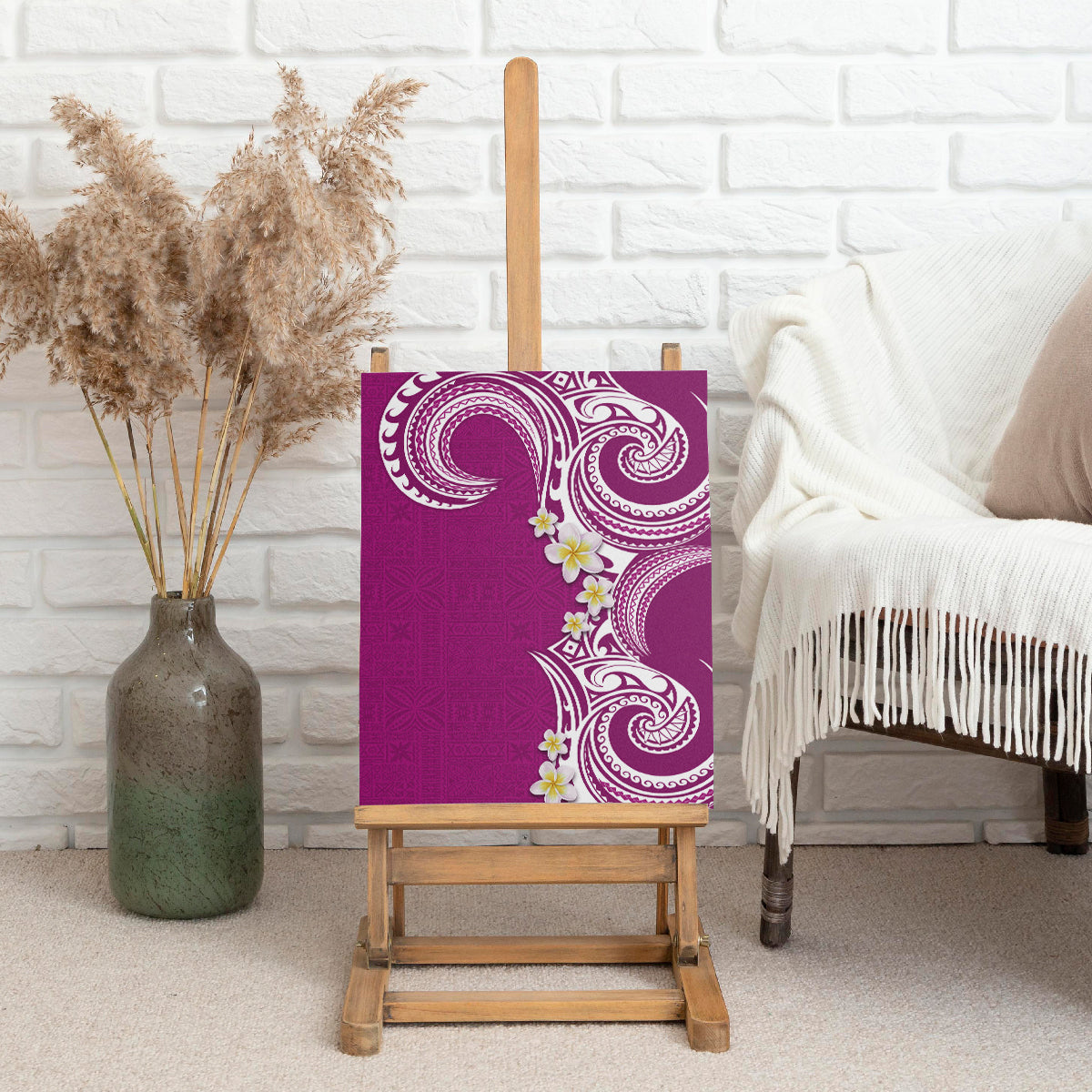 Aloha Polynesian Plumeria Flower Canvas Wall Art Pink Color