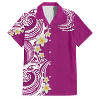 Aloha Polynesian Plumeria Flower Family Matching Long Sleeve Bodycon Dress and Hawaiian Shirt Pink Color LT03 Dad's Shirt - Short Sleeve Pink - Polynesian Pride