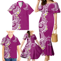 Aloha Polynesian Plumeria Flower Family Matching Mermaid Dress and Hawaiian Shirt Pink Color LT03 - Polynesian Pride
