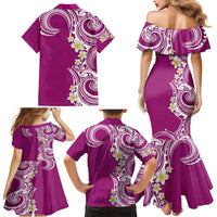 Aloha Polynesian Plumeria Flower Family Matching Mermaid Dress and Hawaiian Shirt Pink Color LT03 - Polynesian Pride