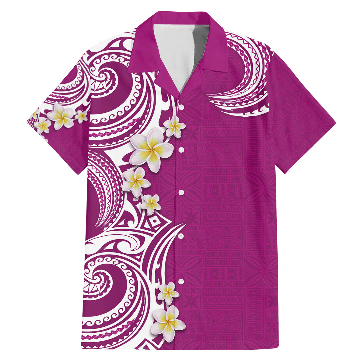 Aloha Polynesian Plumeria Flower Family Matching Mermaid Dress and Hawaiian Shirt Pink Color LT03 Dad's Shirt - Short Sleeve Pink - Polynesian Pride