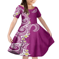 Aloha Polynesian Plumeria Flower Family Matching Off Shoulder Short Dress and Hawaiian Shirt Pink Color LT03 Daughter's Dress Pink - Polynesian Pride