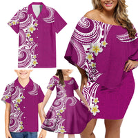 Aloha Polynesian Plumeria Flower Family Matching Off Shoulder Short Dress and Hawaiian Shirt Pink Color LT03 - Polynesian Pride