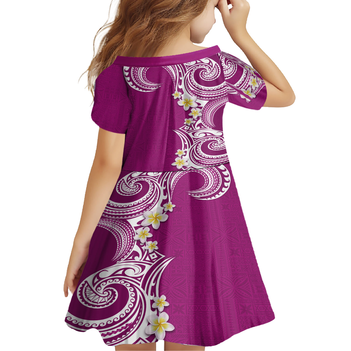 Aloha Polynesian Plumeria Flower Family Matching Short Sleeve Bodycon Dress and Hawaiian Shirt Pink Color LT03 - Polynesian Pride