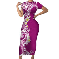 Aloha Polynesian Plumeria Flower Family Matching Short Sleeve Bodycon Dress and Hawaiian Shirt Pink Color LT03 Mom's Dress Pink - Polynesian Pride