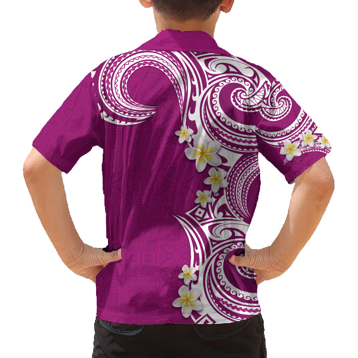 Aloha Polynesian Plumeria Flower Family Matching Tank Maxi Dress and Hawaiian Shirt Pink Color LT03 - Polynesian Pride