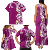 Aloha Polynesian Plumeria Flower Family Matching Tank Maxi Dress and Hawaiian Shirt Pink Color LT03 - Polynesian Pride