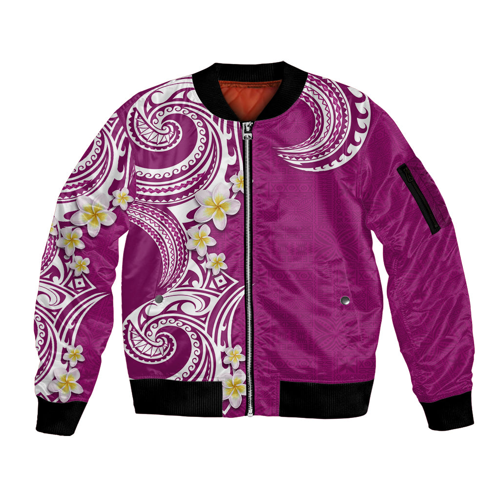 Aloha Polynesian Plumeria Flower Sleeve Zip Bomber Jacket Pink Color LT03 Unisex Pink - Polynesian Pride