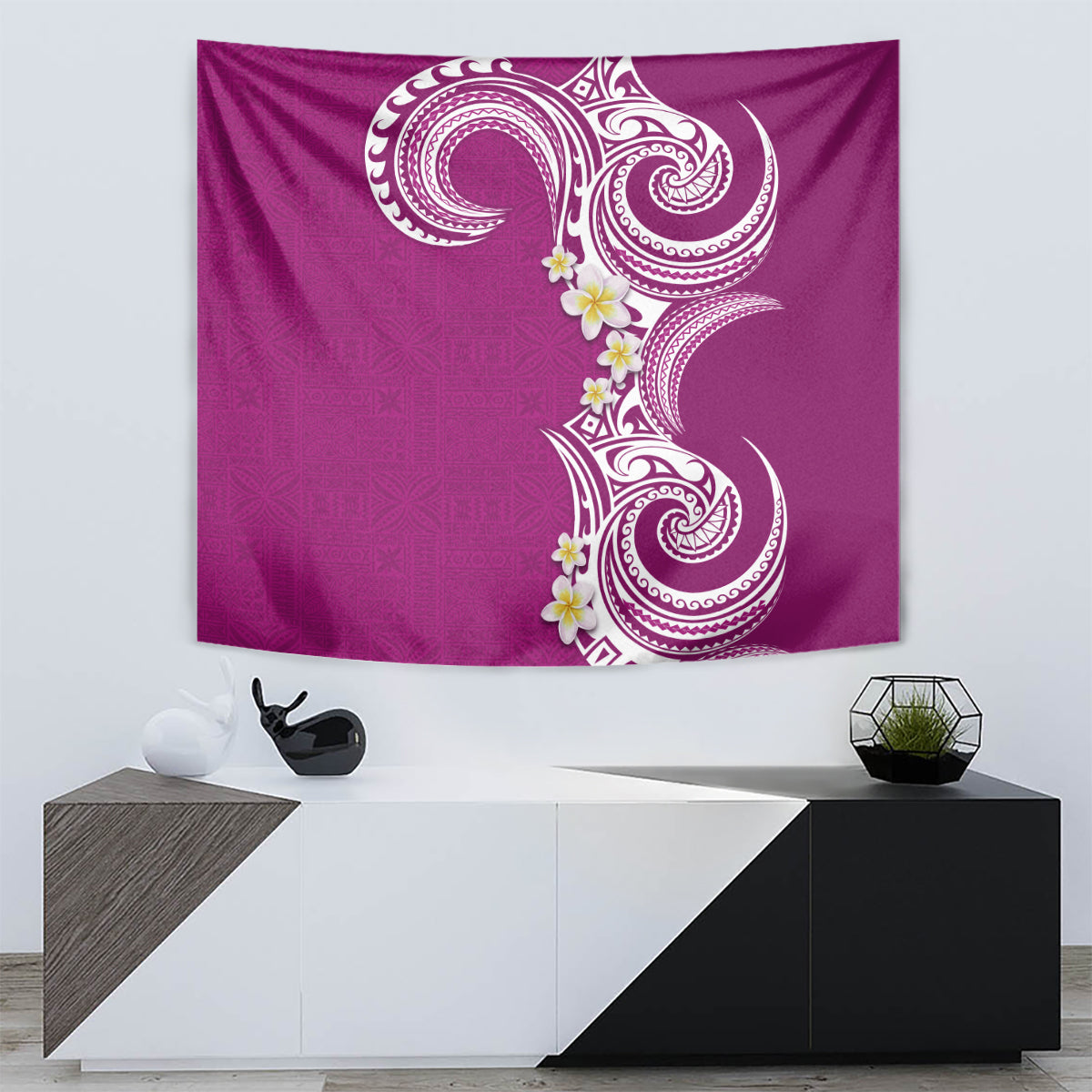 Aloha Polynesian Plumeria Flower Tapestry Pink Color
