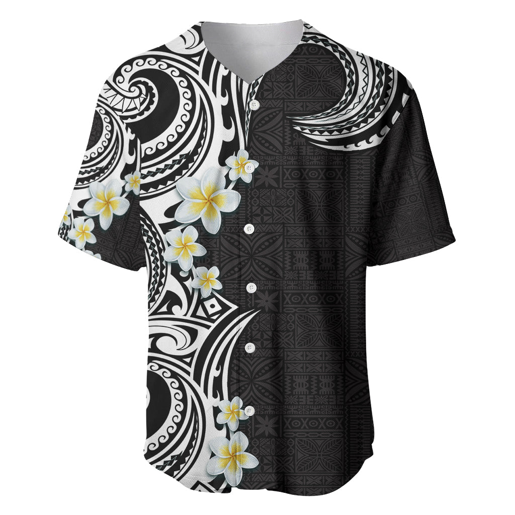 Aloha Polynesian Plumeria Flower Baseball Jersey Black White Color LT03 Black - Polynesian Pride