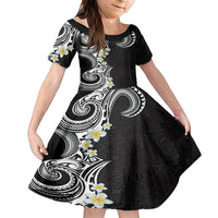 Aloha Polynesian Plumeria Flower Family Matching Long Sleeve Bodycon Dress and Hawaiian Shirt Black White Color LT03 Daughter's Dress Black - Polynesian Pride