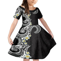 Aloha Polynesian Plumeria Flower Family Matching Mermaid Dress and Hawaiian Shirt Black White Color LT03 Daughter's Dress Black - Polynesian Pride