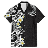 Aloha Polynesian Plumeria Flower Family Matching Mermaid Dress and Hawaiian Shirt Black White Color LT03 Dad's Shirt - Short Sleeve Black - Polynesian Pride