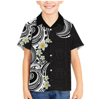 Aloha Polynesian Plumeria Flower Family Matching Mermaid Dress and Hawaiian Shirt Black White Color LT03 Son's Shirt Black - Polynesian Pride