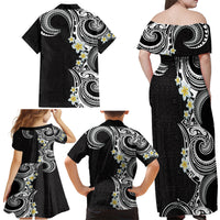 Aloha Polynesian Plumeria Flower Family Matching Off Shoulder Maxi Dress and Hawaiian Shirt Black White Color LT03 - Polynesian Pride