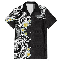 Aloha Polynesian Plumeria Flower Family Matching Off Shoulder Maxi Dress and Hawaiian Shirt Black White Color LT03 Dad's Shirt - Short Sleeve Black - Polynesian Pride