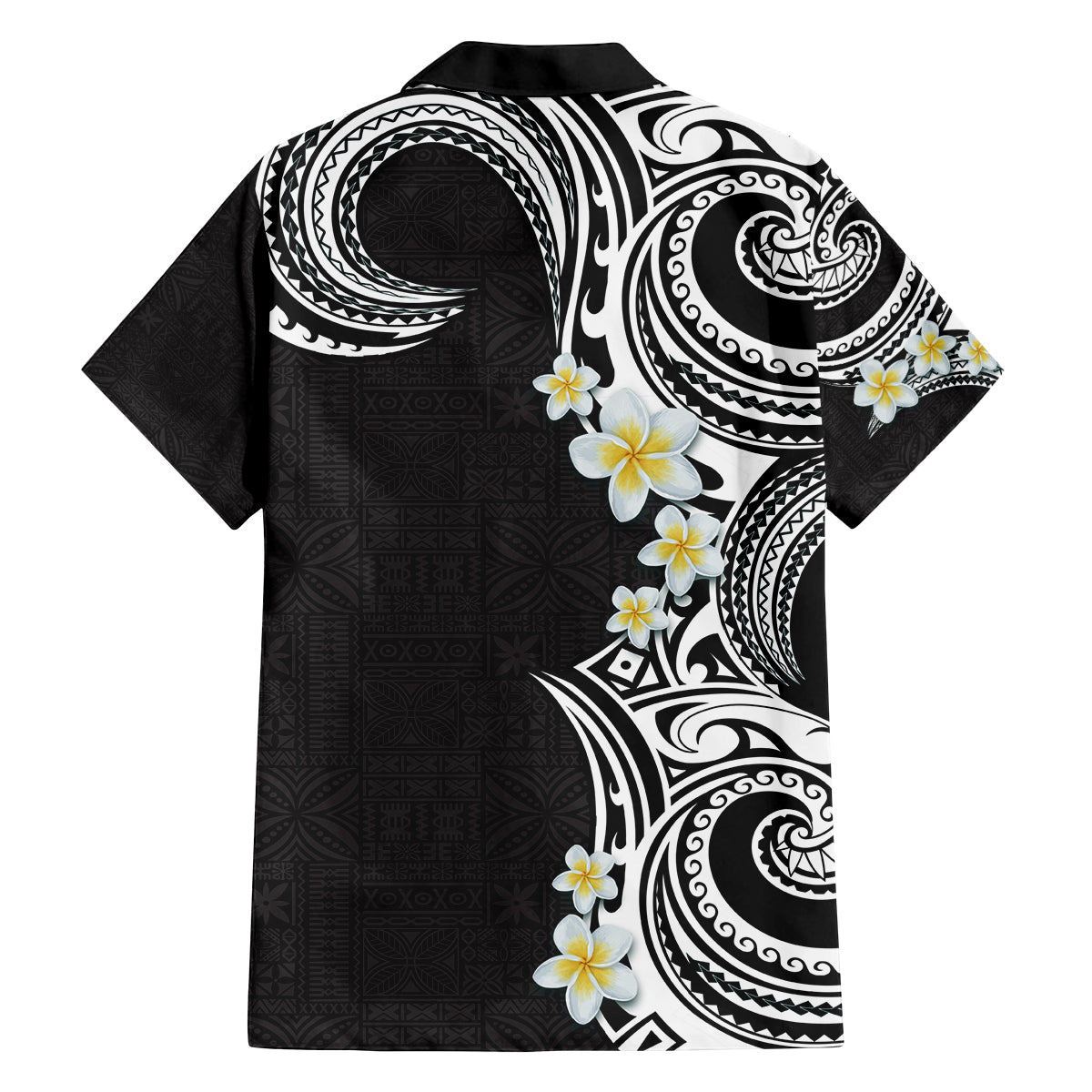Aloha Polynesian Plumeria Flower Family Matching Off Shoulder Maxi Dress and Hawaiian Shirt Black White Color LT03 - Polynesian Pride