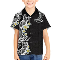 Aloha Polynesian Plumeria Flower Family Matching Off Shoulder Maxi Dress and Hawaiian Shirt Black White Color LT03 Son's Shirt Black - Polynesian Pride