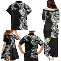 Aloha Polynesian Plumeria Flower Family Matching Puletasi and Hawaiian Shirt Black White Color LT03 - Polynesian Pride