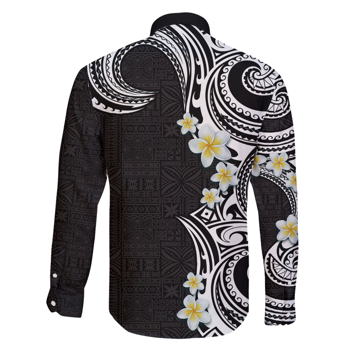 Aloha Polynesian Plumeria Flower Family Matching Puletasi and Hawaiian Shirt Black White Color LT03 - Polynesian Pride