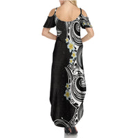 Aloha Polynesian Plumeria Flower Family Matching Summer Maxi Dress and Hawaiian Shirt Black White Color LT03 - Polynesian Pride