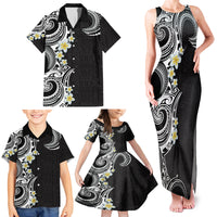 Aloha Polynesian Plumeria Flower Family Matching Tank Maxi Dress and Hawaiian Shirt Black White Color LT03 - Polynesian Pride