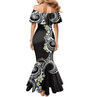 Aloha Polynesian Plumeria Flower Mermaid Dress Black White Color