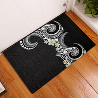 Aloha Polynesian Plumeria Flower Rubber Doormat Black White Color