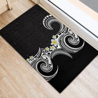 Aloha Polynesian Plumeria Flower Rubber Doormat Black White Color