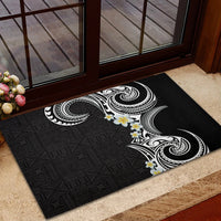 Aloha Polynesian Plumeria Flower Rubber Doormat Black White Color