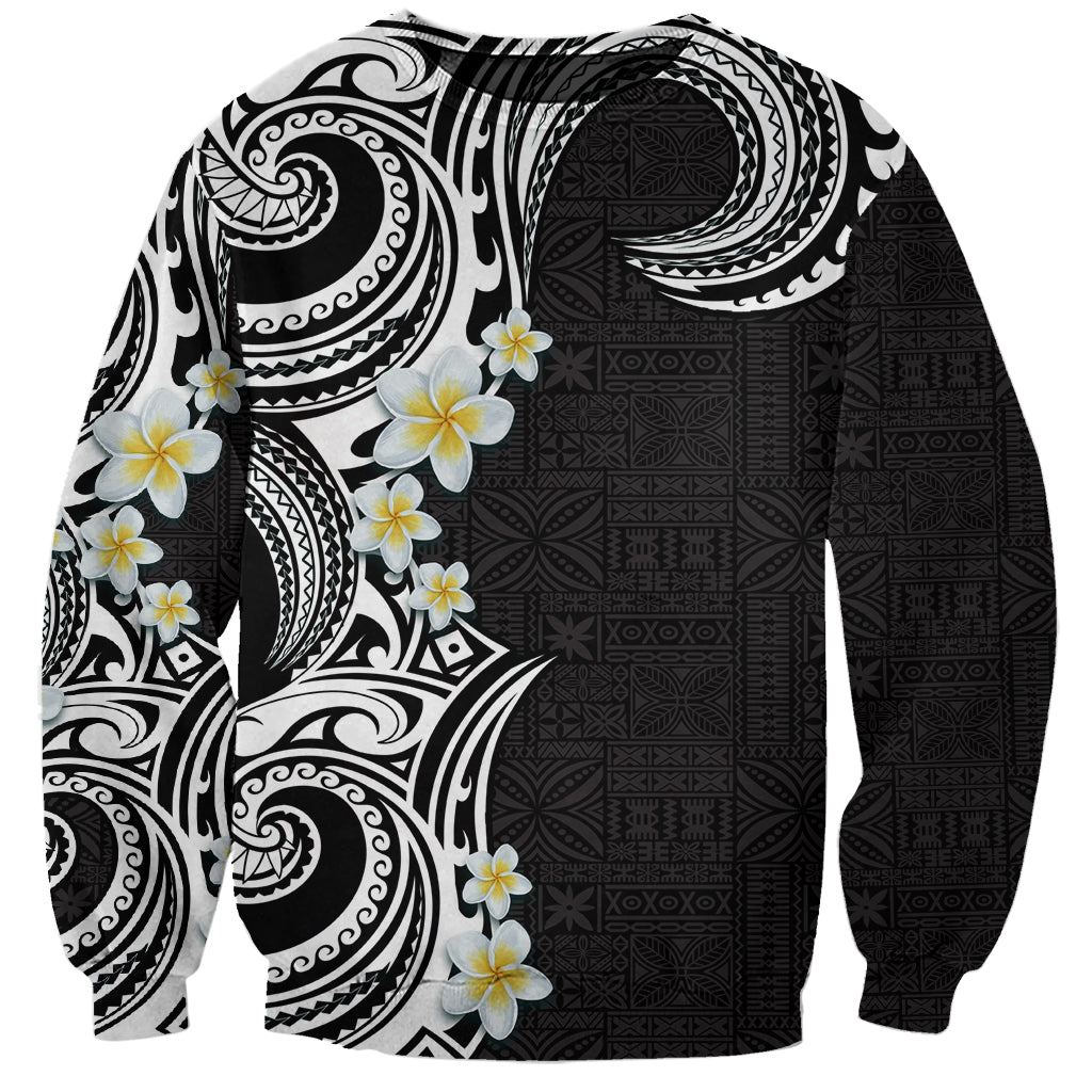 Aloha Polynesian Plumeria Flower Sweatshirt Black White Color