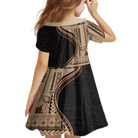 Samoa Siapo Motif and Tapa Pattern Half Style Family Matching Long Sleeve Bodycon Dress and Hawaiian Shirt Beige Color LT03 - Polynesian Pride