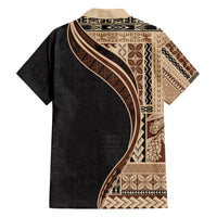 Samoa Siapo Motif and Tapa Pattern Half Style Family Matching Short Sleeve Bodycon Dress and Hawaiian Shirt Beige Color LT03 - Polynesian Pride