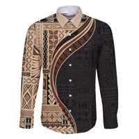 Samoa Siapo Motif and Tapa Pattern Half Style Family Matching Short Sleeve Bodycon Dress and Hawaiian Shirt Beige Color LT03 Dad's Shirt - Long Sleeve Beige - Polynesian Pride