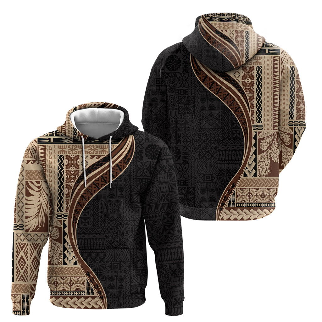 Samoa Siapo Motif and Tapa Pattern Half Style Hoodie Beige Color