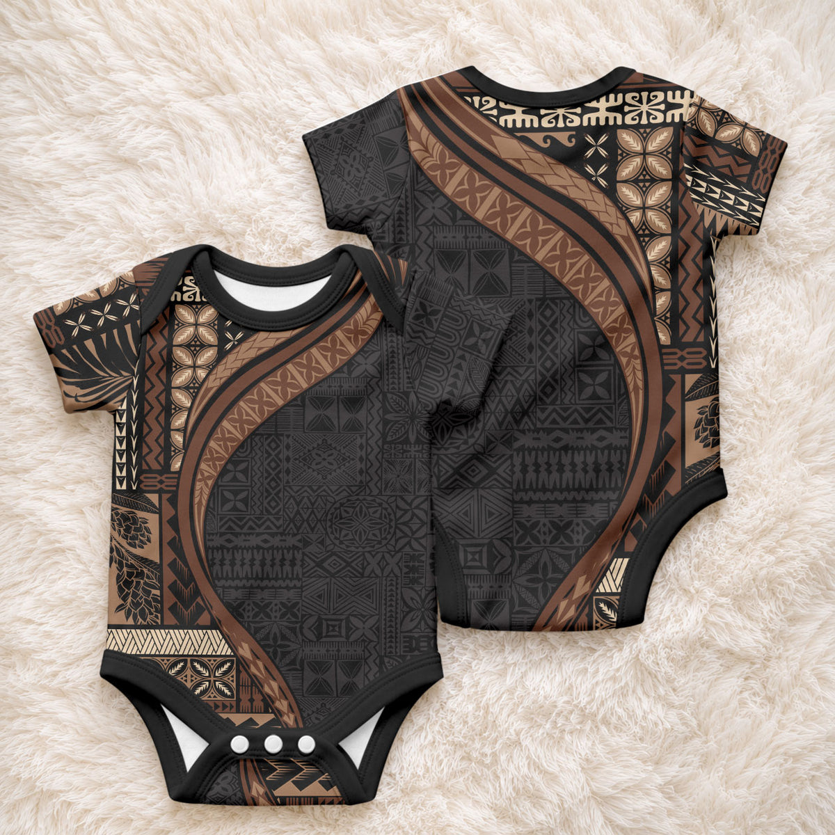Samoa Siapo Motif and Tapa Pattern Half Style Baby Onesie