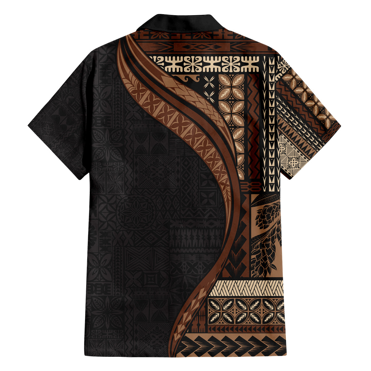 Samoa Siapo Motif and Tapa Pattern Half Style Family Matching Off The Shoulder Long Sleeve Dress and Hawaiian Shirt Black Color LT03 - Polynesian Pride