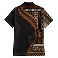 Samoa Siapo Motif and Tapa Pattern Half Style Family Matching Off The Shoulder Long Sleeve Dress and Hawaiian Shirt Black Color LT03 - Polynesian Pride