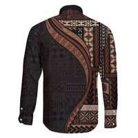 Samoa Siapo Motif and Tapa Pattern Half Style Family Matching Off The Shoulder Long Sleeve Dress and Hawaiian Shirt Black Color LT03 - Polynesian Pride