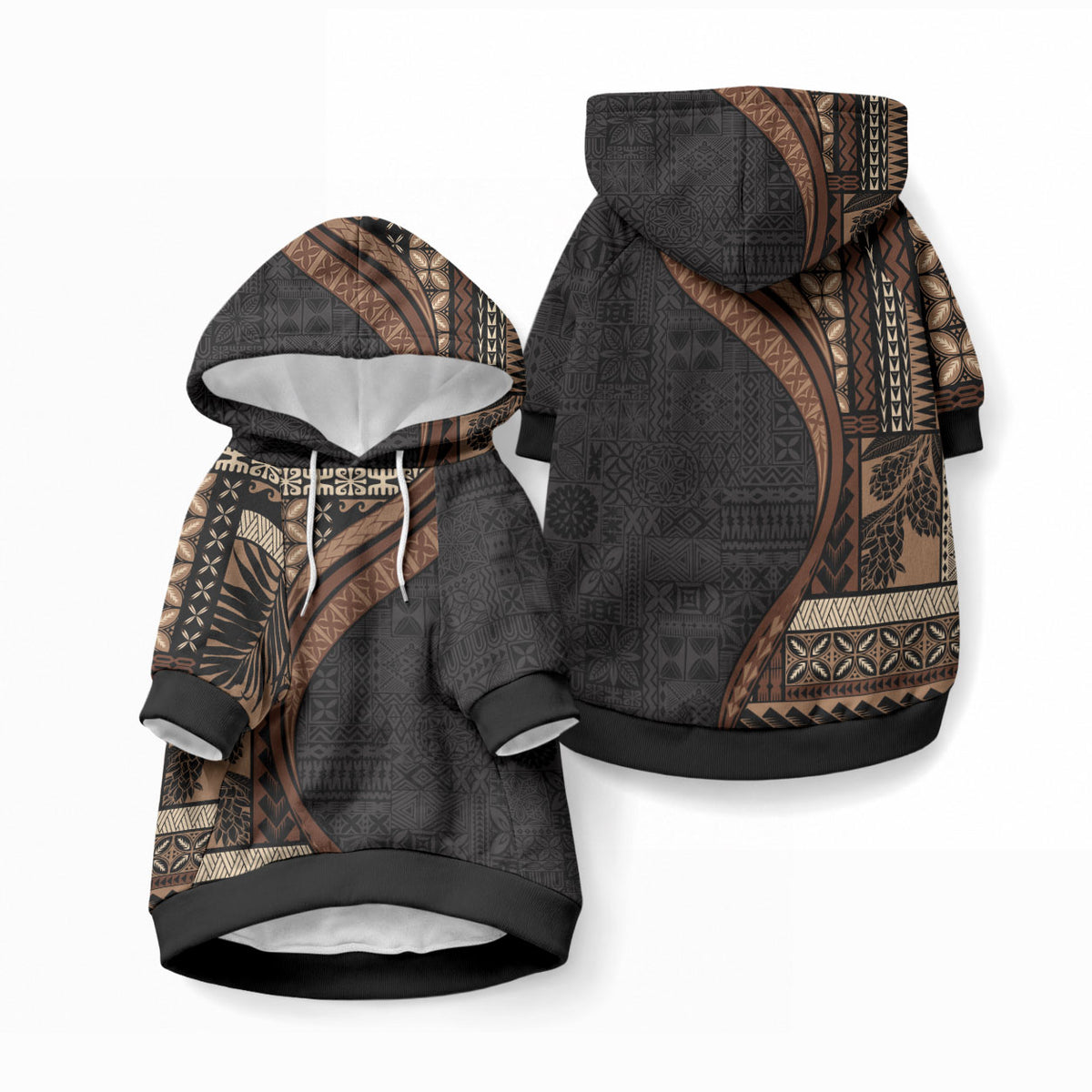 Samoa Siapo Motif and Tapa Pattern Half Style Pet Hoodie LT03 Pullover Black - Polynesian Pride