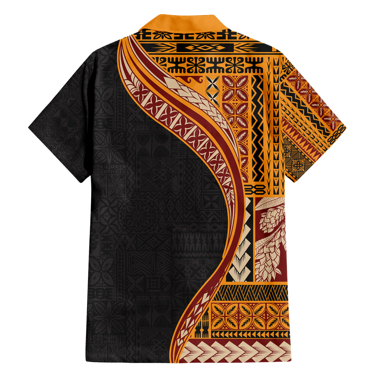 Samoa Siapo Motif and Tapa Pattern Half Style Family Matching Long Sleeve Bodycon Dress and Hawaiian Shirt Yellow Color LT03 - Polynesian Pride