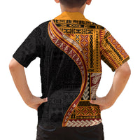 Samoa Siapo Motif and Tapa Pattern Half Style Family Matching Off The Shoulder Long Sleeve Dress and Hawaiian Shirt Yellow Color LT03 - Polynesian Pride